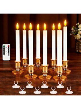 8 Pcs Flameless Taper Candles with Remote & Timer - Battery Operated Holiday